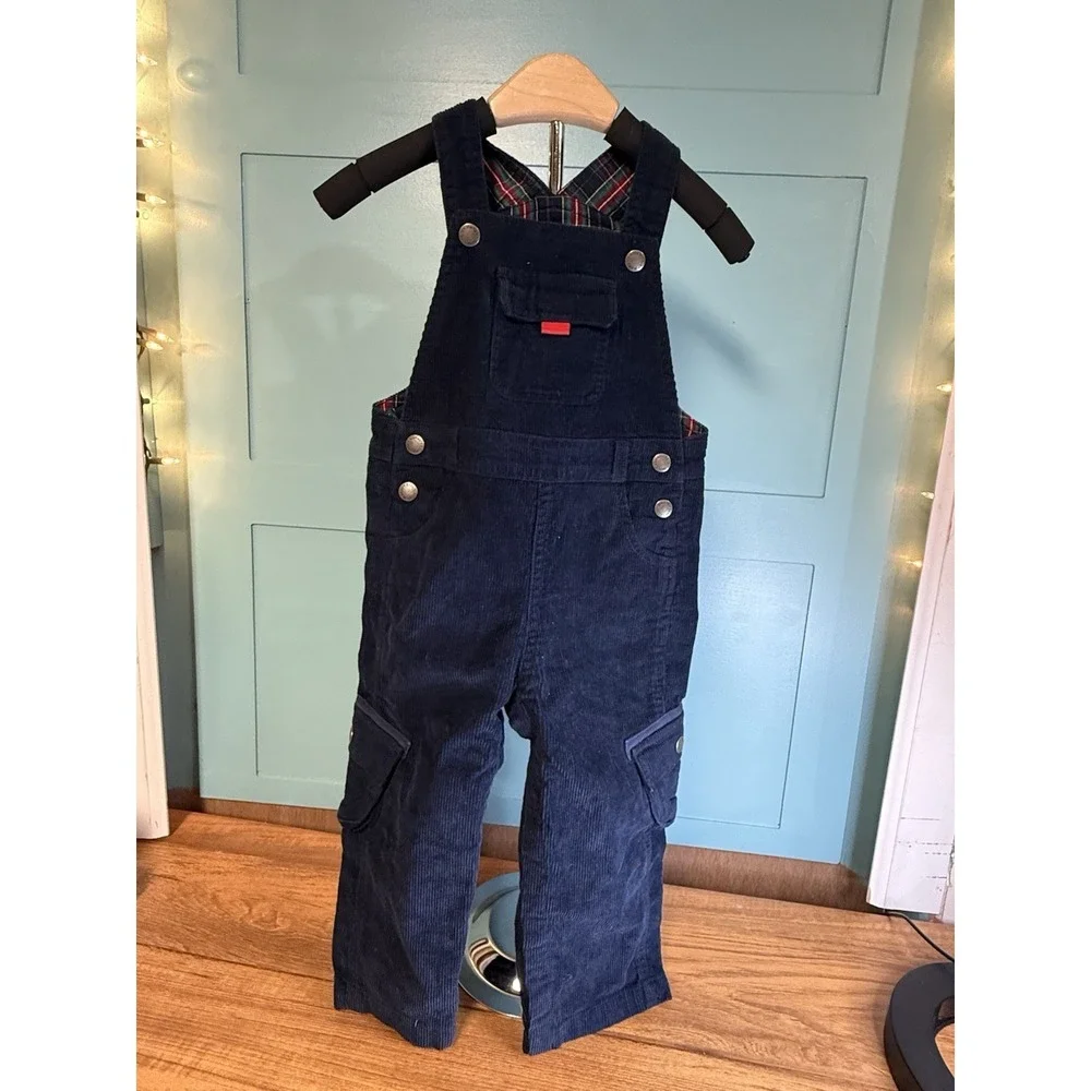Blue Corduroy Overalls by Jojo Maman Bebe Size 2/3 Years. Tartan Plaid Accents